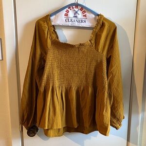 Madewell Mustard Smocked Women's Top Sz 14